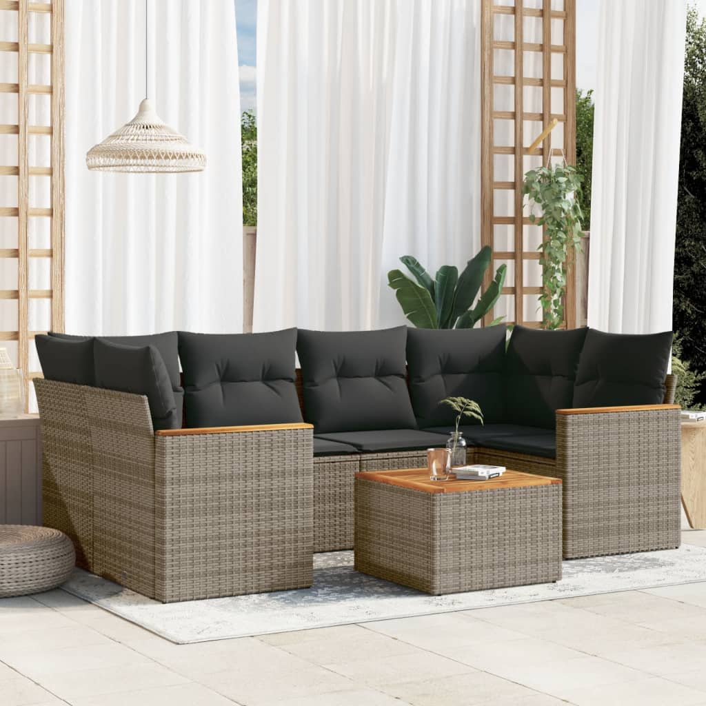 vidaXL 7-delige Loungeset met kussens poly rattan zwart