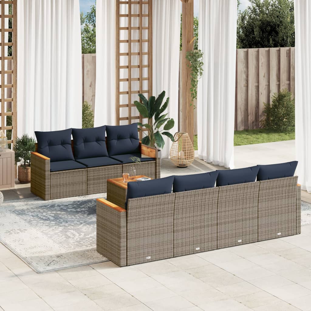 vidaXL 8-piece Garden Sofa Set with Cushions, Black Poly Rattan