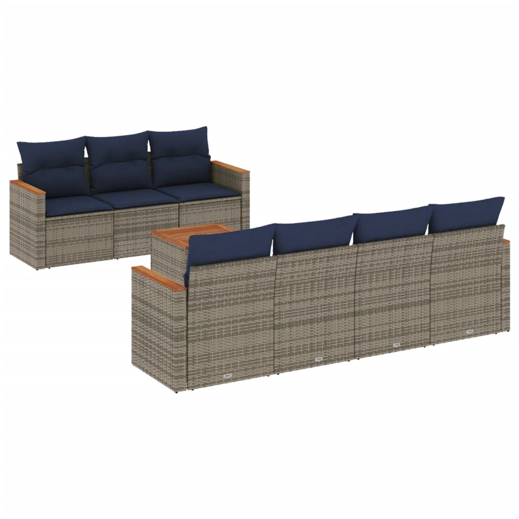 vidaXL 8-piece Garden Sofa Set with Cushions, Black Poly Rattan
