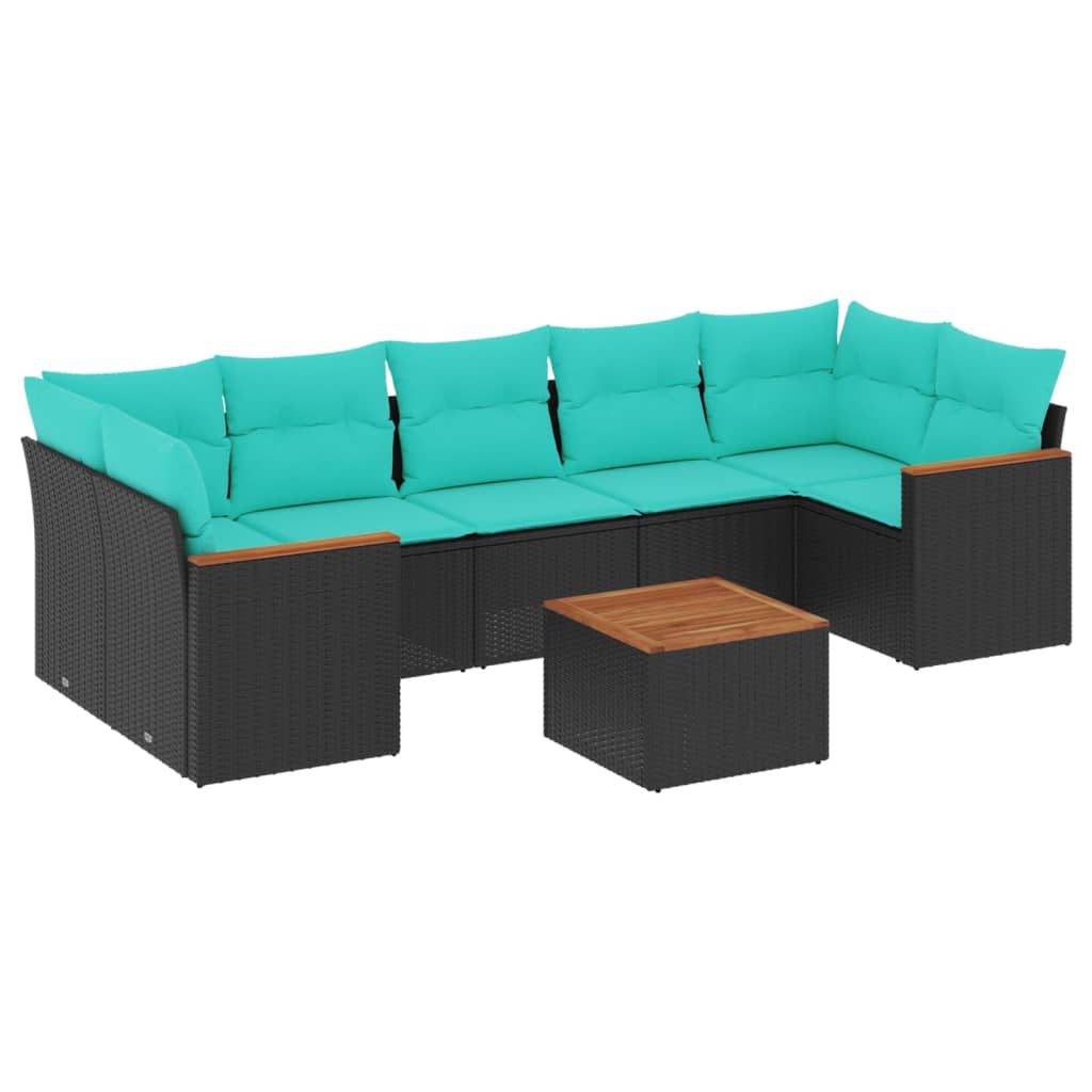 vidaXL 8-delige tuinbankset met kussens, zwart polyrotan