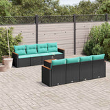 vidaXL 9-piece Garden Sofa Set with Cushions Black Poly Rattan