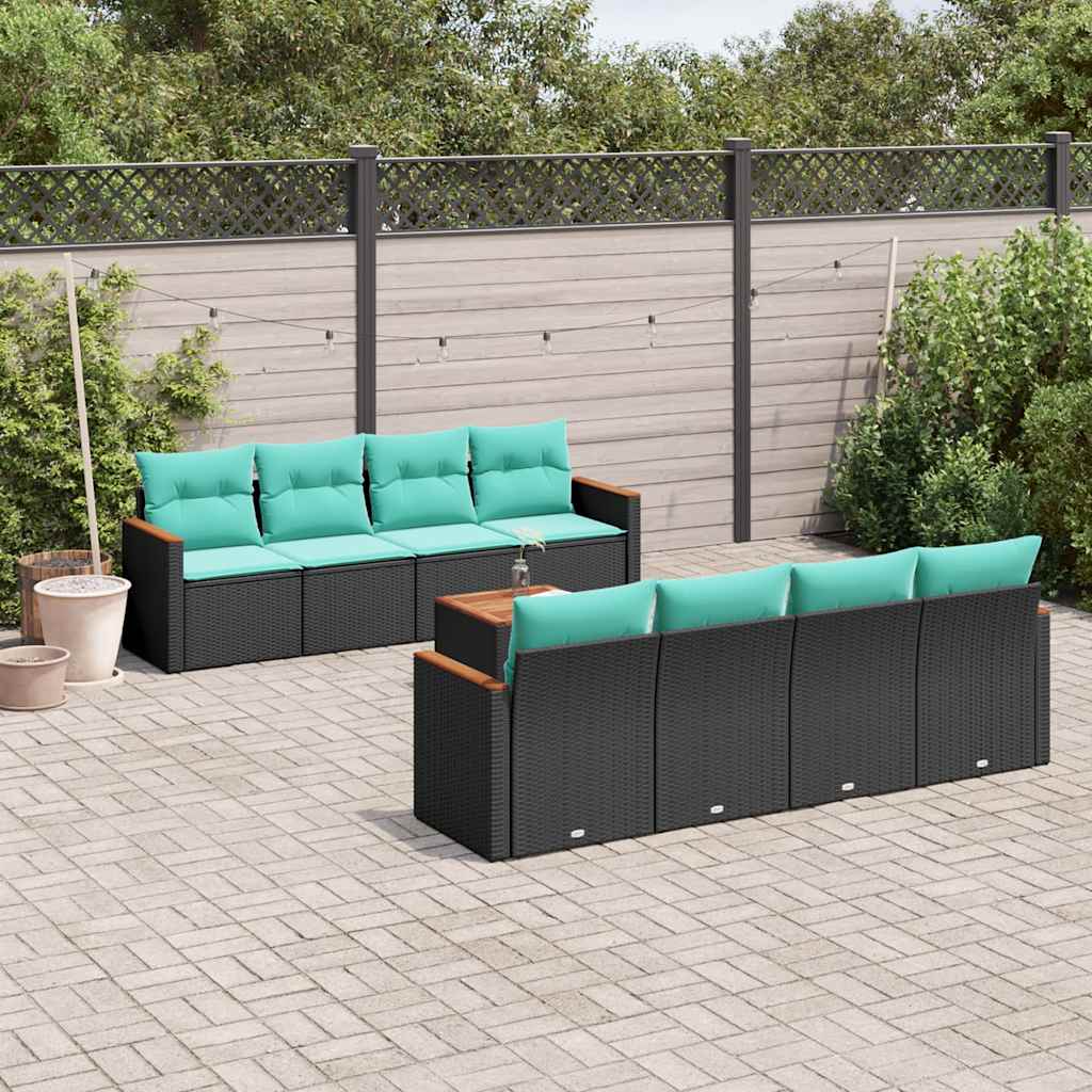vidaXL 9-piece Garden Sofa Set with Cushions Black Poly Rattan