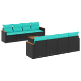vidaXL 9-piece Garden Sofa Set with Cushions Black Poly Rattan