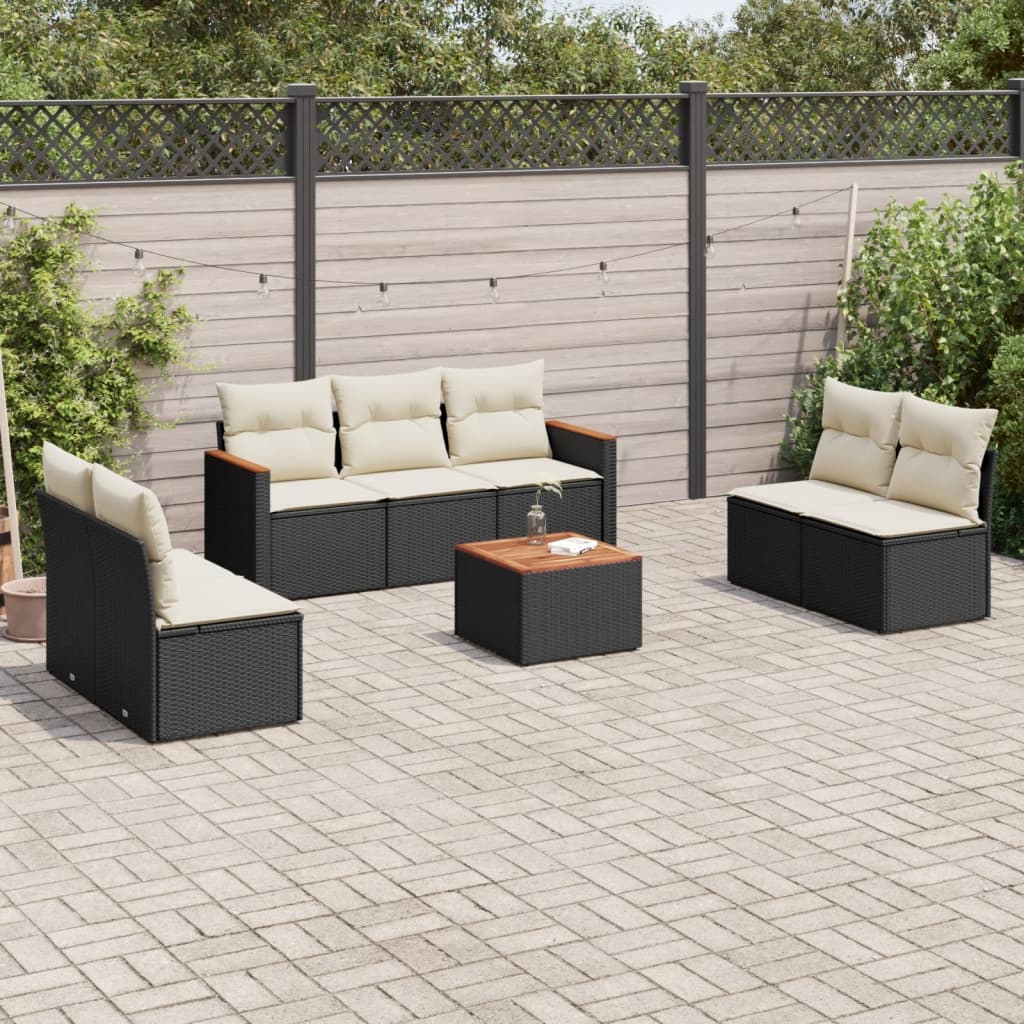 vidaXL 7-delige Loungeset met kussens poly rattan zwart
