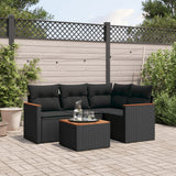 vidaXL 4-delige Loungeset met kussens poly rattan zwart