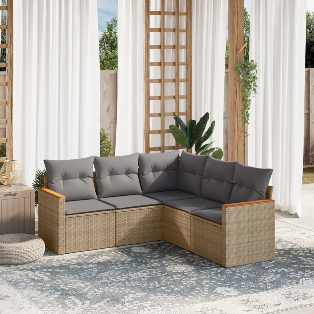 vidaXL 5-delige Loungeset met kussens poly rattan zwart