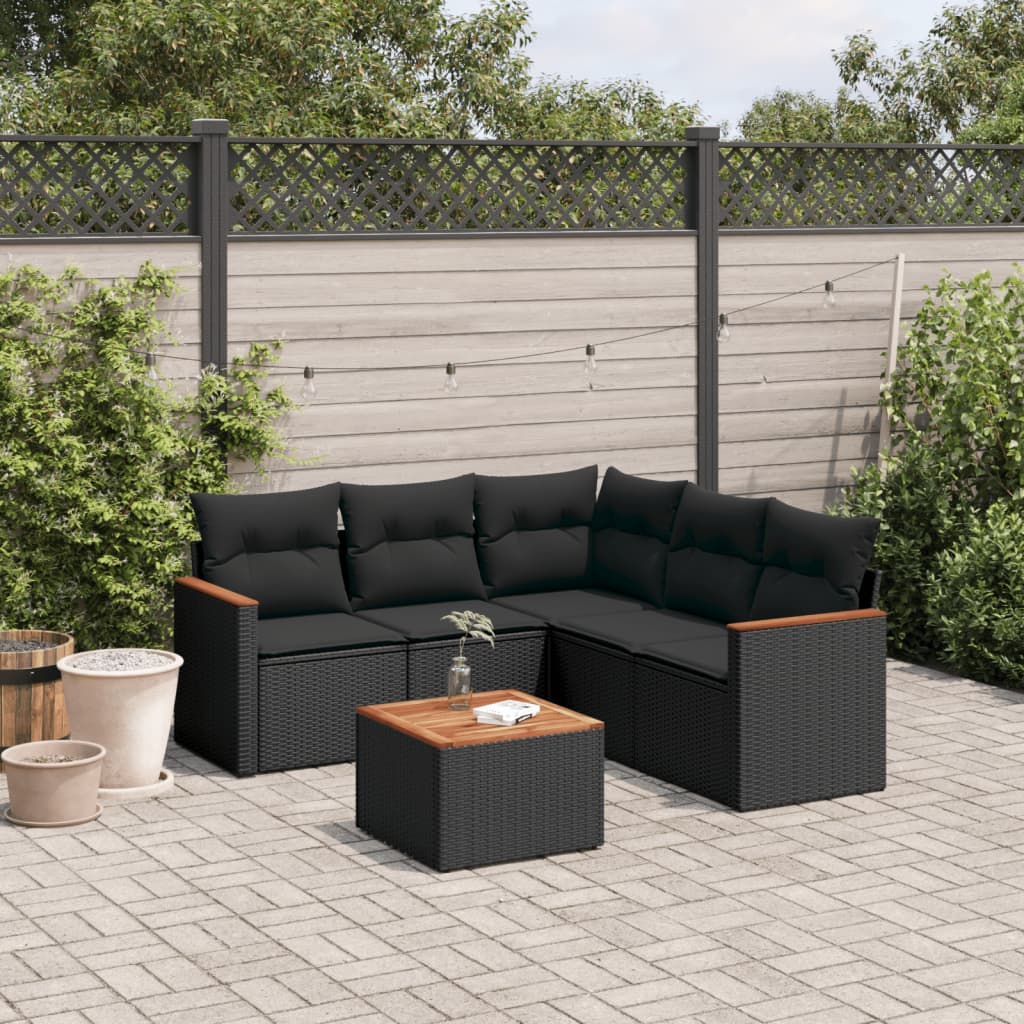 vidaXL 5-delige Loungeset met kussens poly rattan zwart