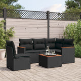 vidaXL 5-delige Loungeset met kussens poly rattan zwart