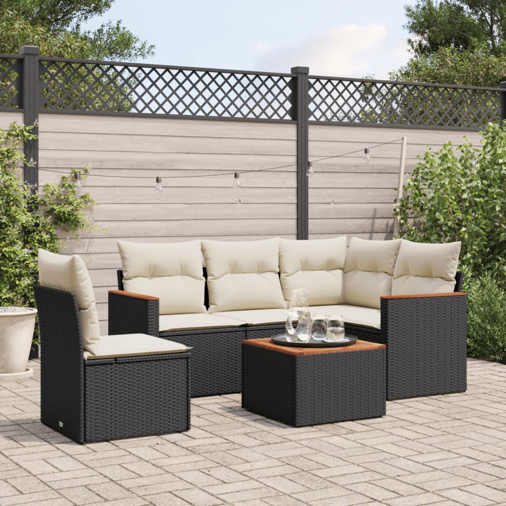 vidaXL 5-delige Loungeset met kussens poly rattan zwart