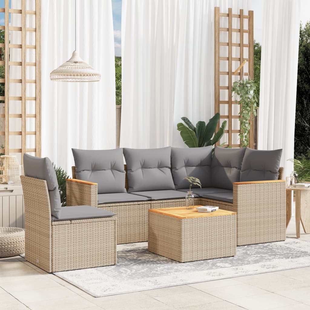 vidaXL 5-delige Loungeset met kussens poly rattan zwart
