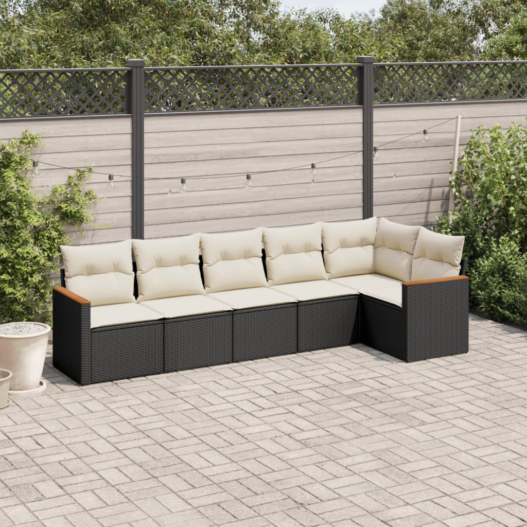 vidaXL 6-delige Loungeset met kussens poly rattan zwart