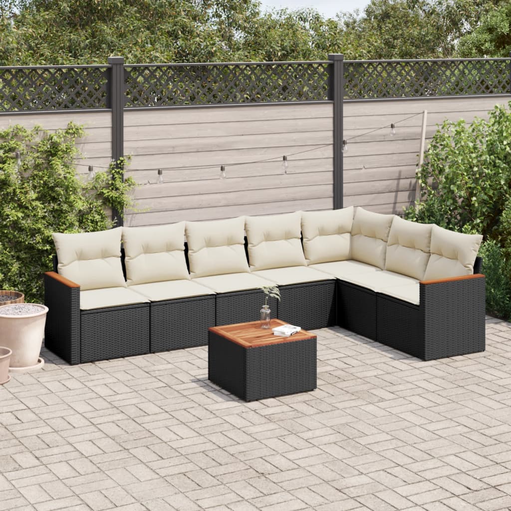 vidaXL 7-delige Loungeset met kussens poly rattan zwart