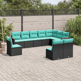 vidaXL ensemble de 10 banques de jardin avec coussins en polyrotan noir