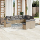 vidaXL 10-delige Loungeset met kussens poly rattan zwart