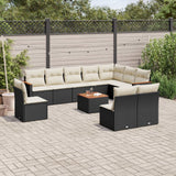 vidaXL 10-delige Loungeset met kussens poly rattan zwart