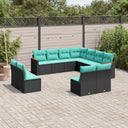 vidaXL 11-ensemble de banque de jardin avec coussins, noir polyrotan