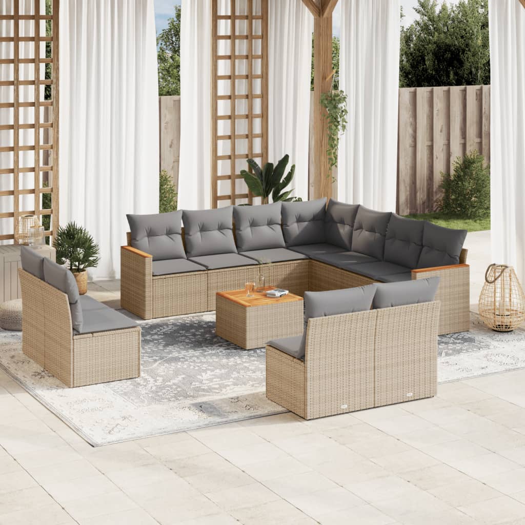 vidaXL 11-delige Loungeset met kussens poly rattan zwart
