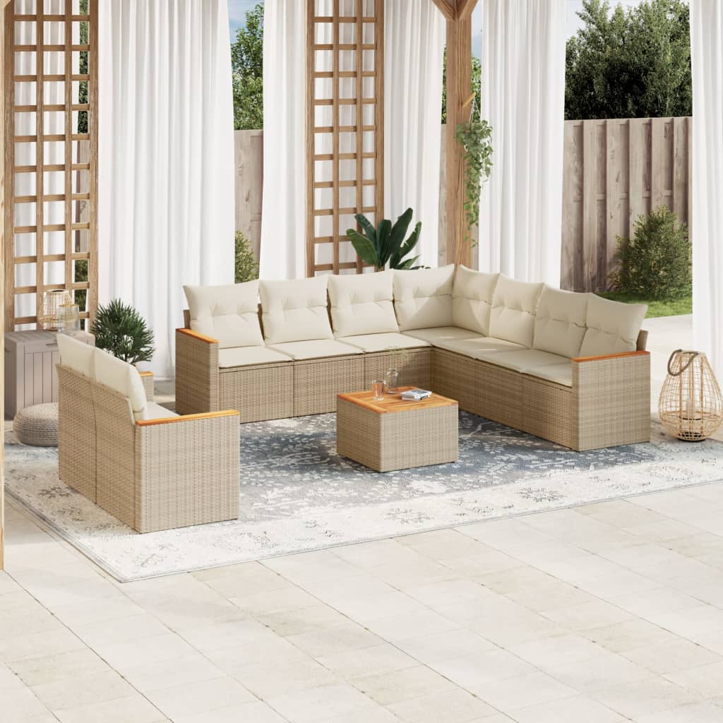 vidaXL 9-delige Loungeset met kussens poly rattan zwart