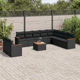vidaXL Ensemble de salon 10 personnes avec coussins en poly rotin noir