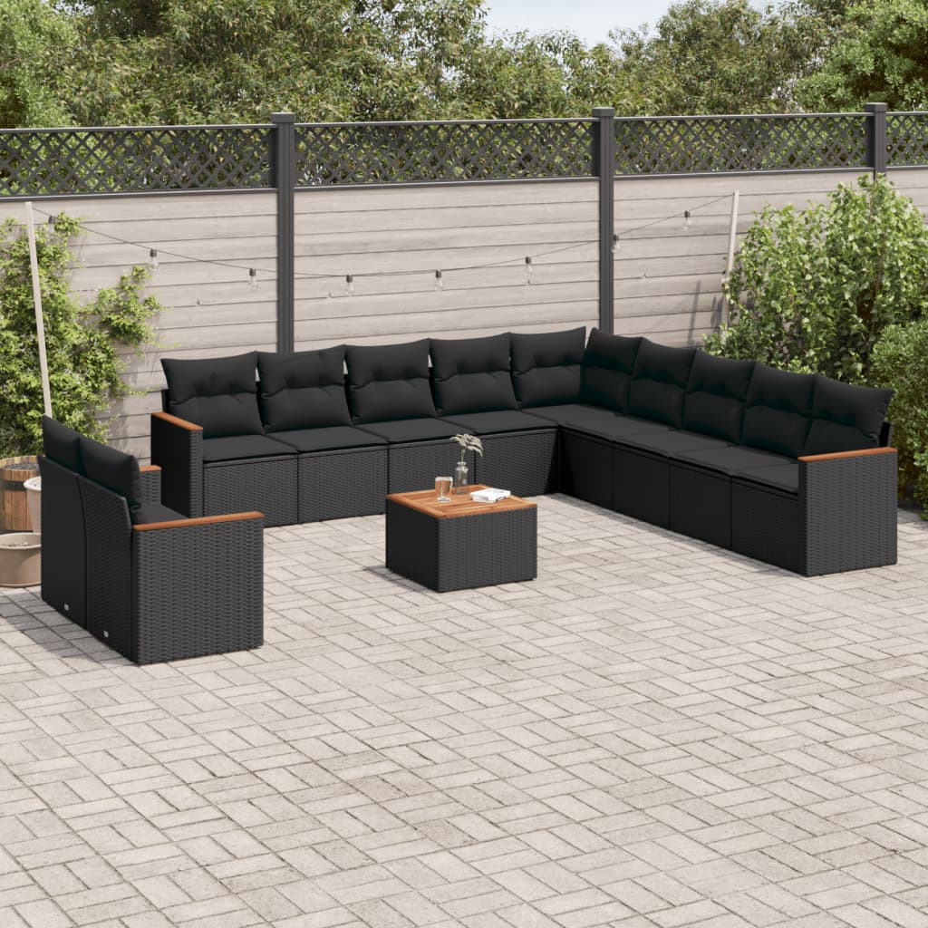 vidaXL 11-delige Loungeset met kussens poly rattan zwart