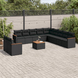 vidaXL 11-delige Loungeset met kussens poly rattan zwart