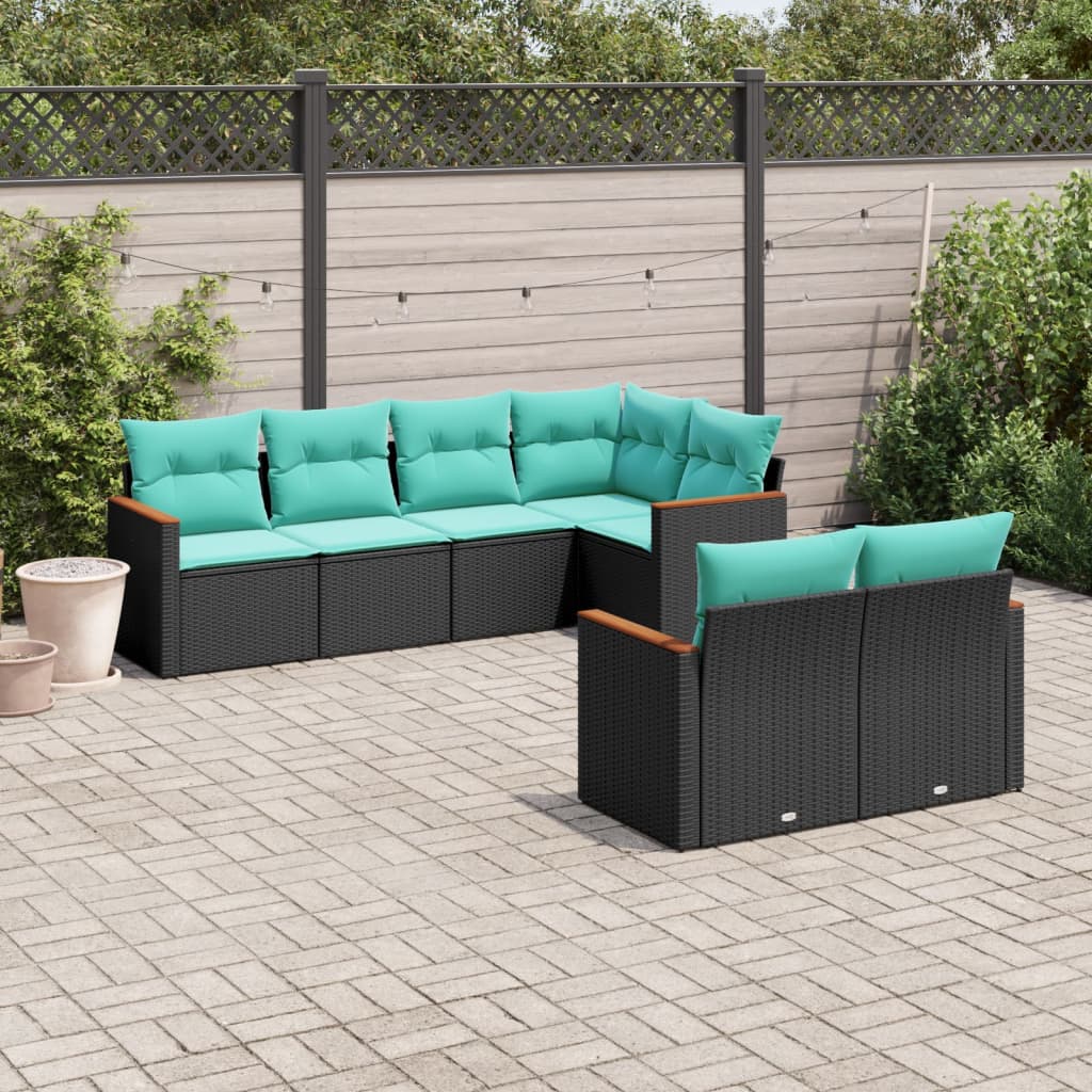 vidaXL 7-Piece Garden Lounge Set with Cushions Black Poly Rattan