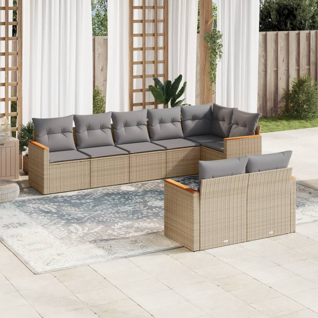 vidaXL 8-delige Loungeset met kussens poly rattan zwart