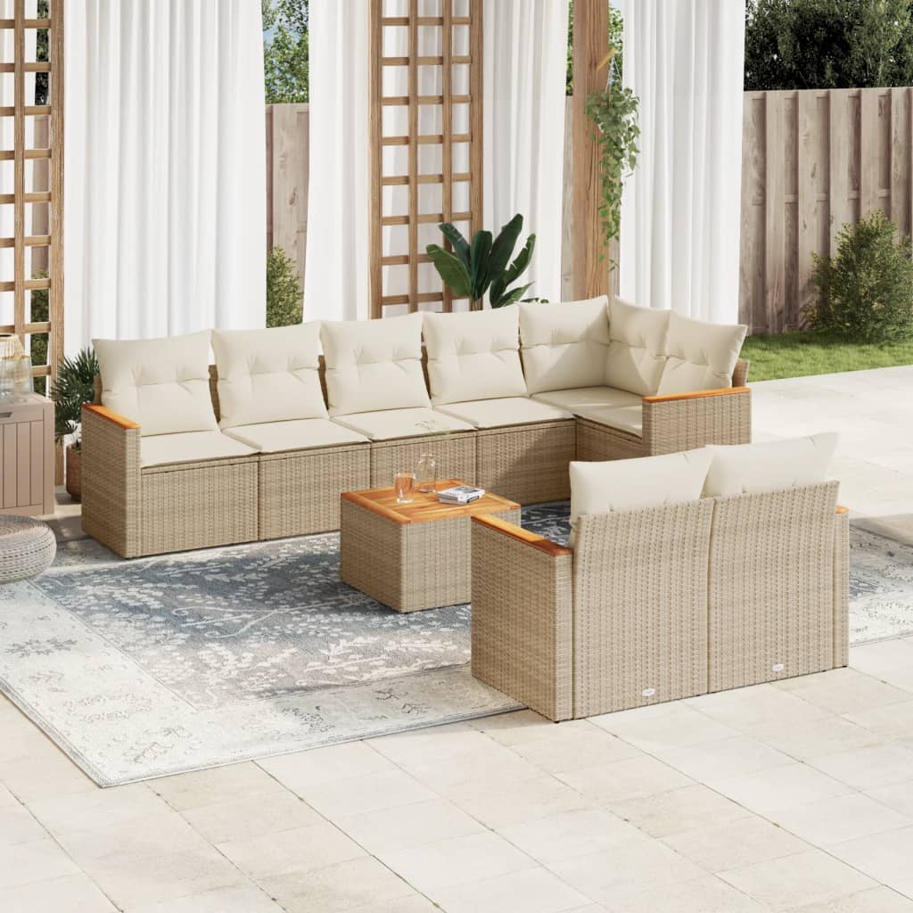 vidaXL 8-delige Loungeset met kussens poly rattan zwart