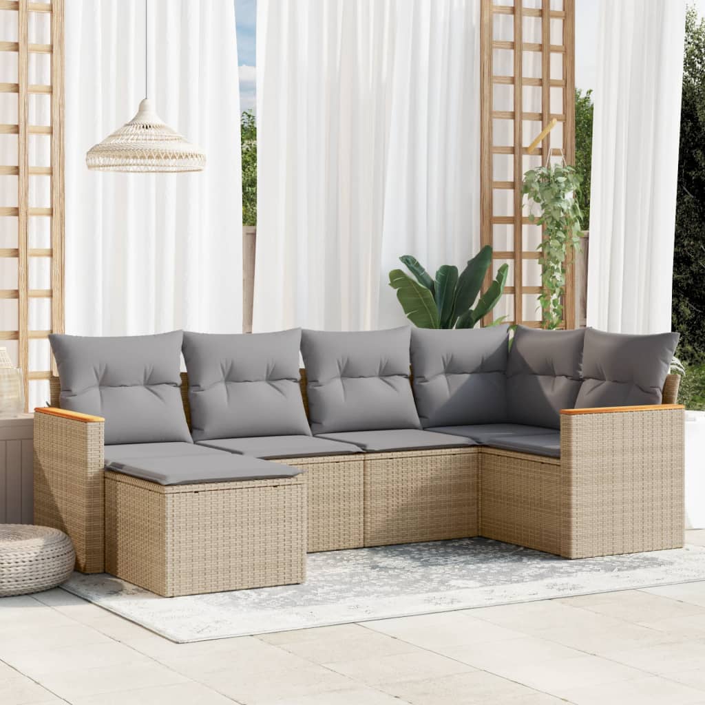 vidaXL 6-delige Loungeset met kussens poly rattan zwart