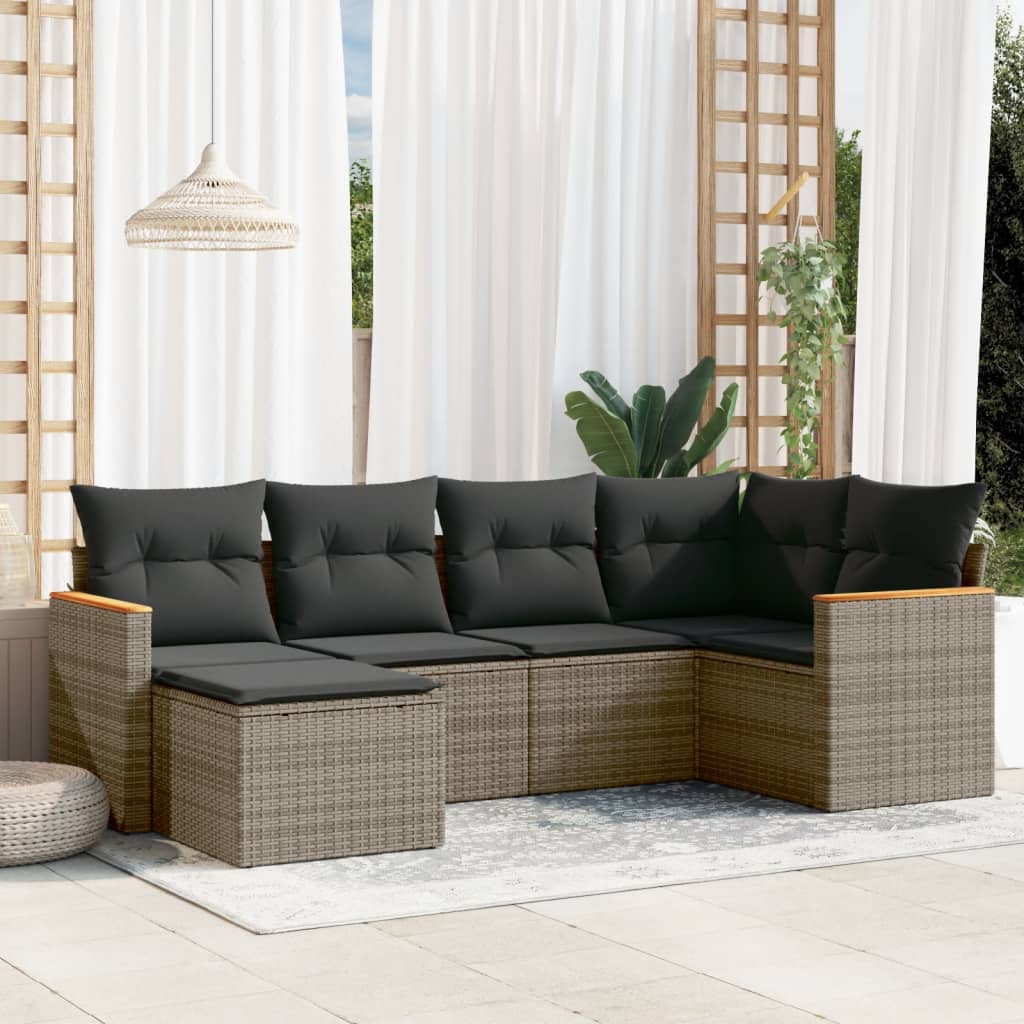 vidaXL 6-delige Loungeset met kussens poly rattan zwart