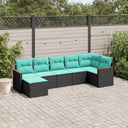 vidaXL ensemble de 7 banques de jardin avec coussins en polyrotan noir