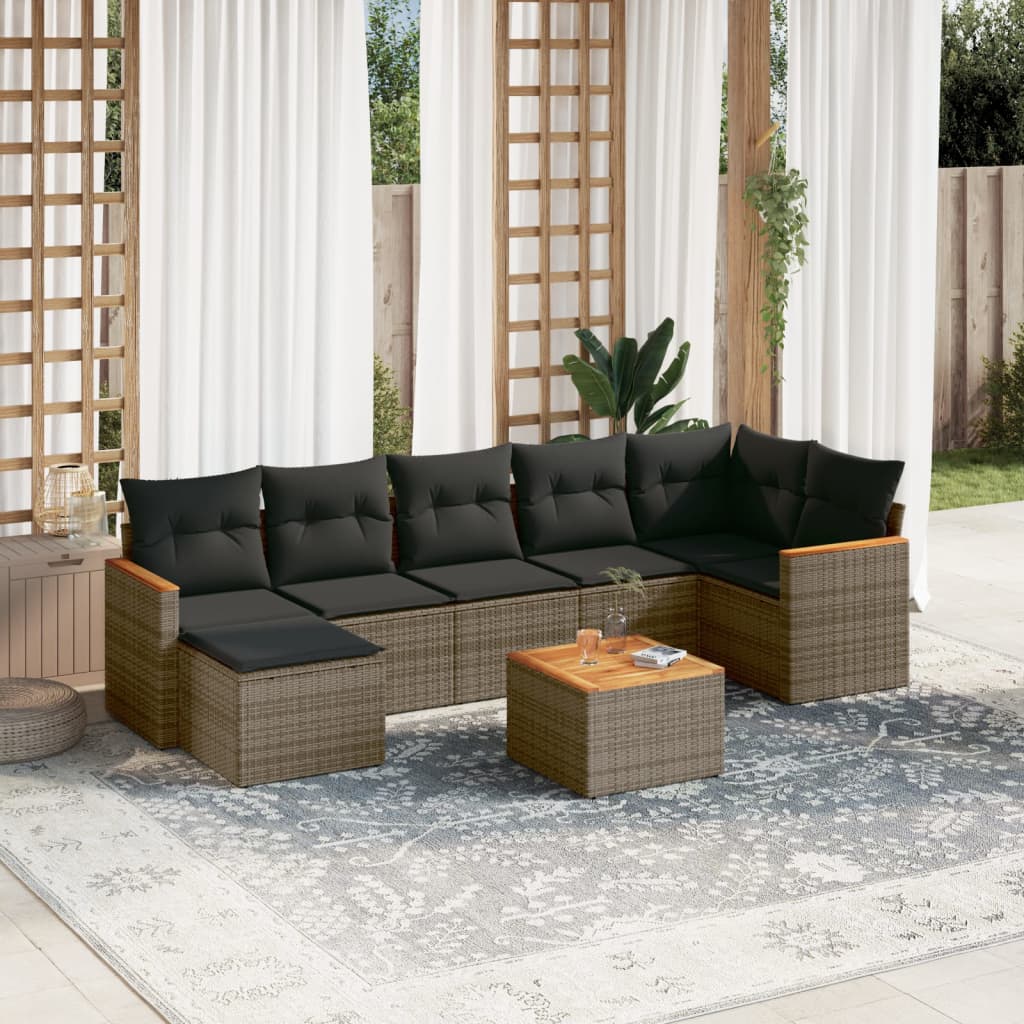 vidaXL 7-delige Loungeset met kussens poly rattan zwart
