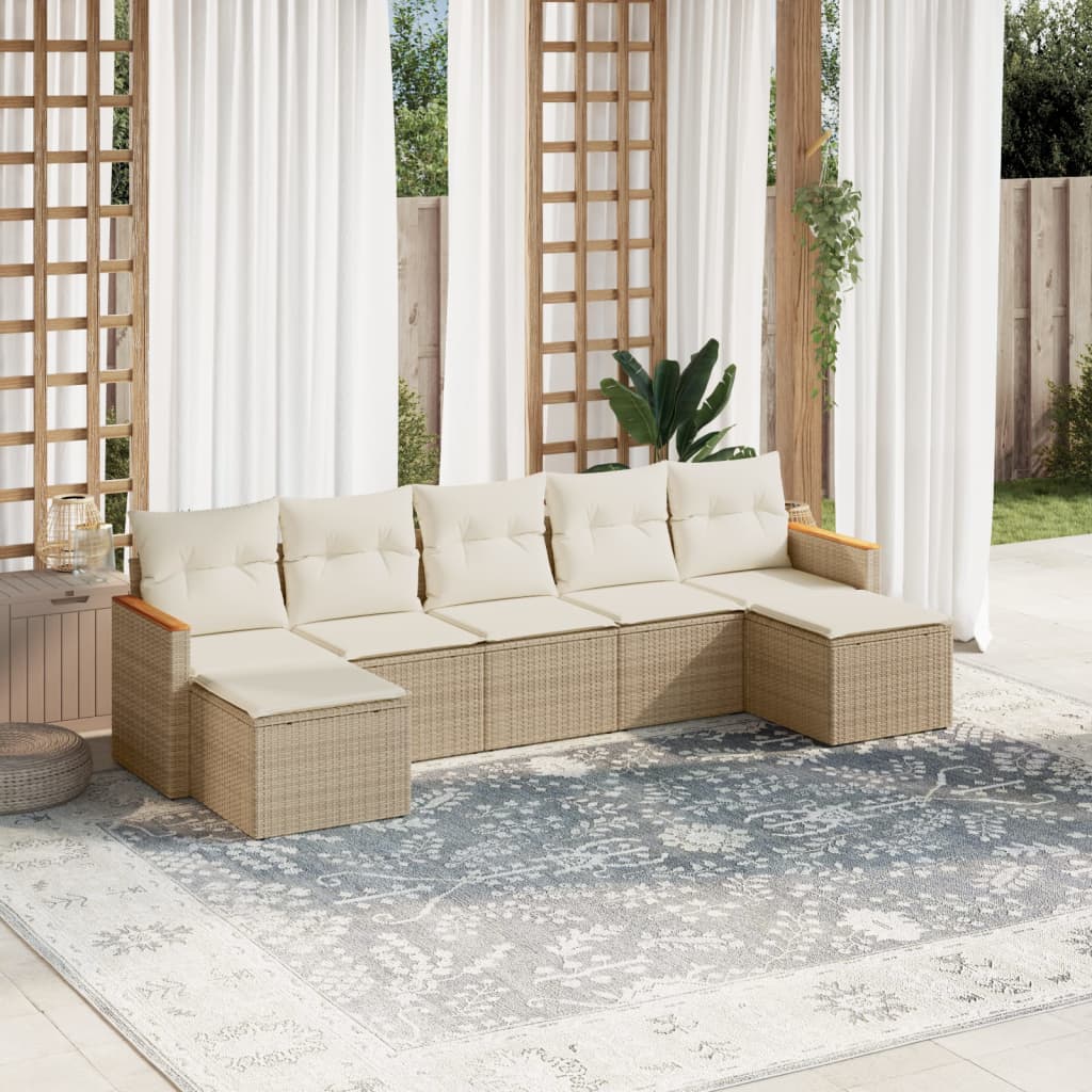 vidaXL 7-delige Loungeset met kussens poly rattan zwart