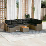 vidaXL 8-delige Loungeset met kussens poly rattan zwart