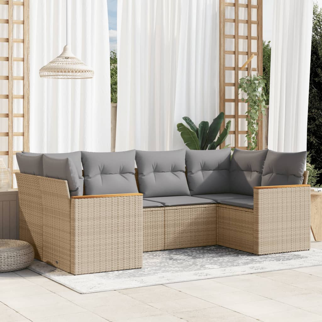 vidaXL 6-delige Loungeset met kussens poly rattan zwart
