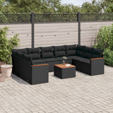 vidaXL 9-delige Loungeset met kussens poly rattan zwart