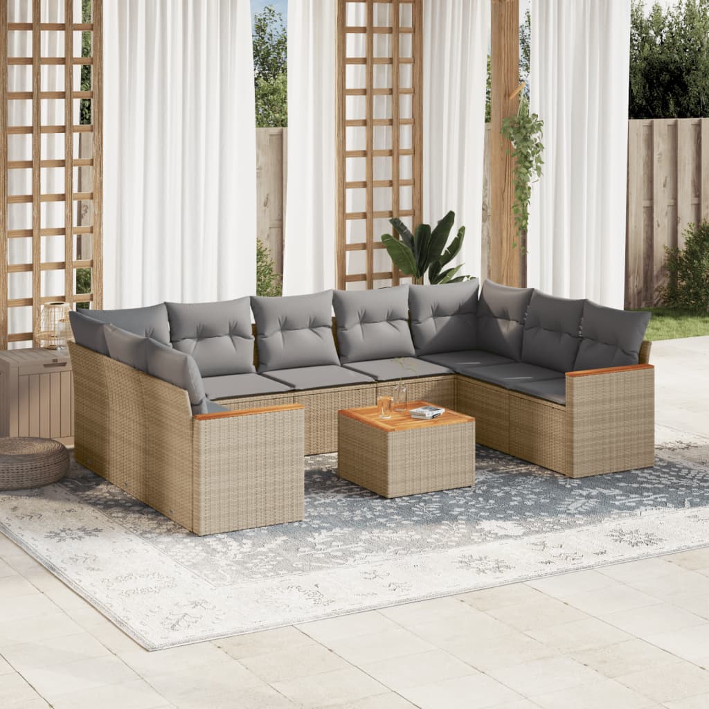 vidaXL 9-delige Loungeset met kussens poly rattan zwart
