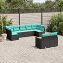 vidaXL ensemble de 9 banques de jardin avec coussins en polyrotan noir