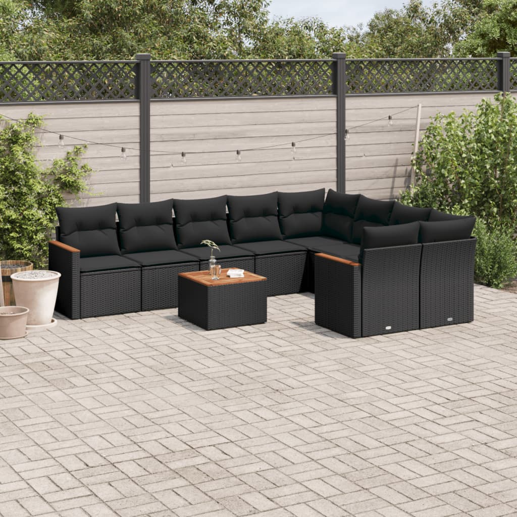 vidaXL 9-delige Loungeset met kussens poly rattan zwart