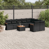 vidaXL 9-delige Loungeset met kussens poly rattan zwart