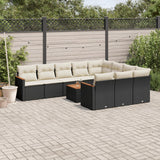 vidaXL 10-delige Loungeset met kussens poly rattan zwart