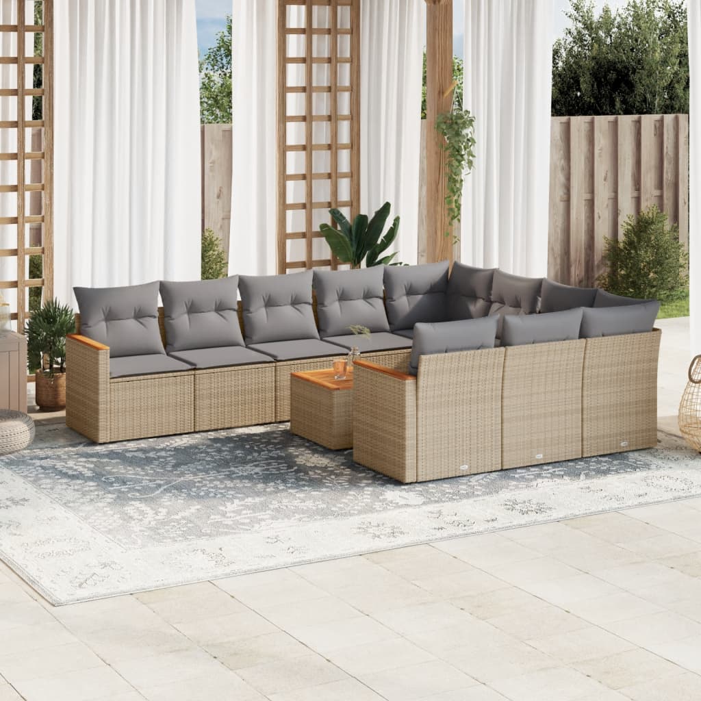 vidaXL 10-delige Loungeset met kussens poly rattan zwart