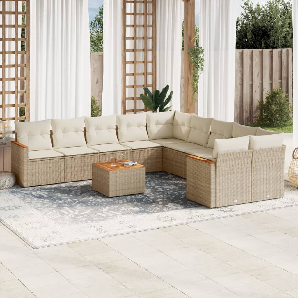 vidaXL 10-delige Loungeset met kussens poly rattan zwart