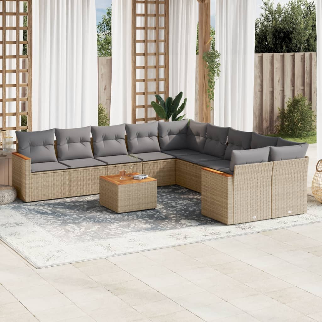 vidaXL 10-delige Loungeset met kussens poly rattan zwart