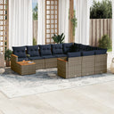 vidaXL 11-delige tuinbankset met kussens, zwart polyrotan