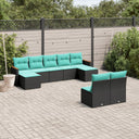 vidaXL ensemble de 9 banques de jardin avec coussins en polyrotan noir