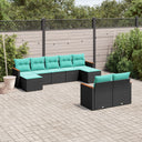 vidaXL ensemble de 9 banques de jardin avec coussins en polyrotan noir