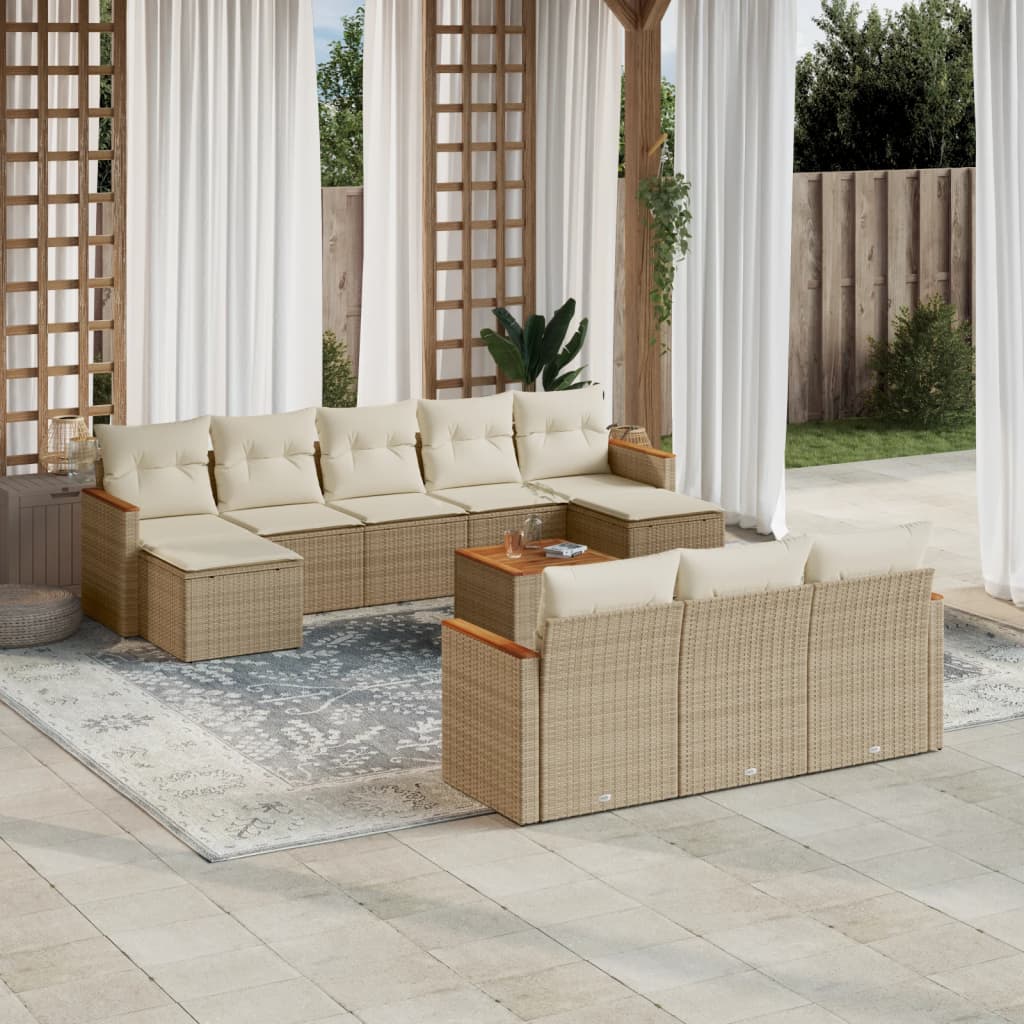 vidaXL 10-delige Loungeset met kussens poly rattan zwart