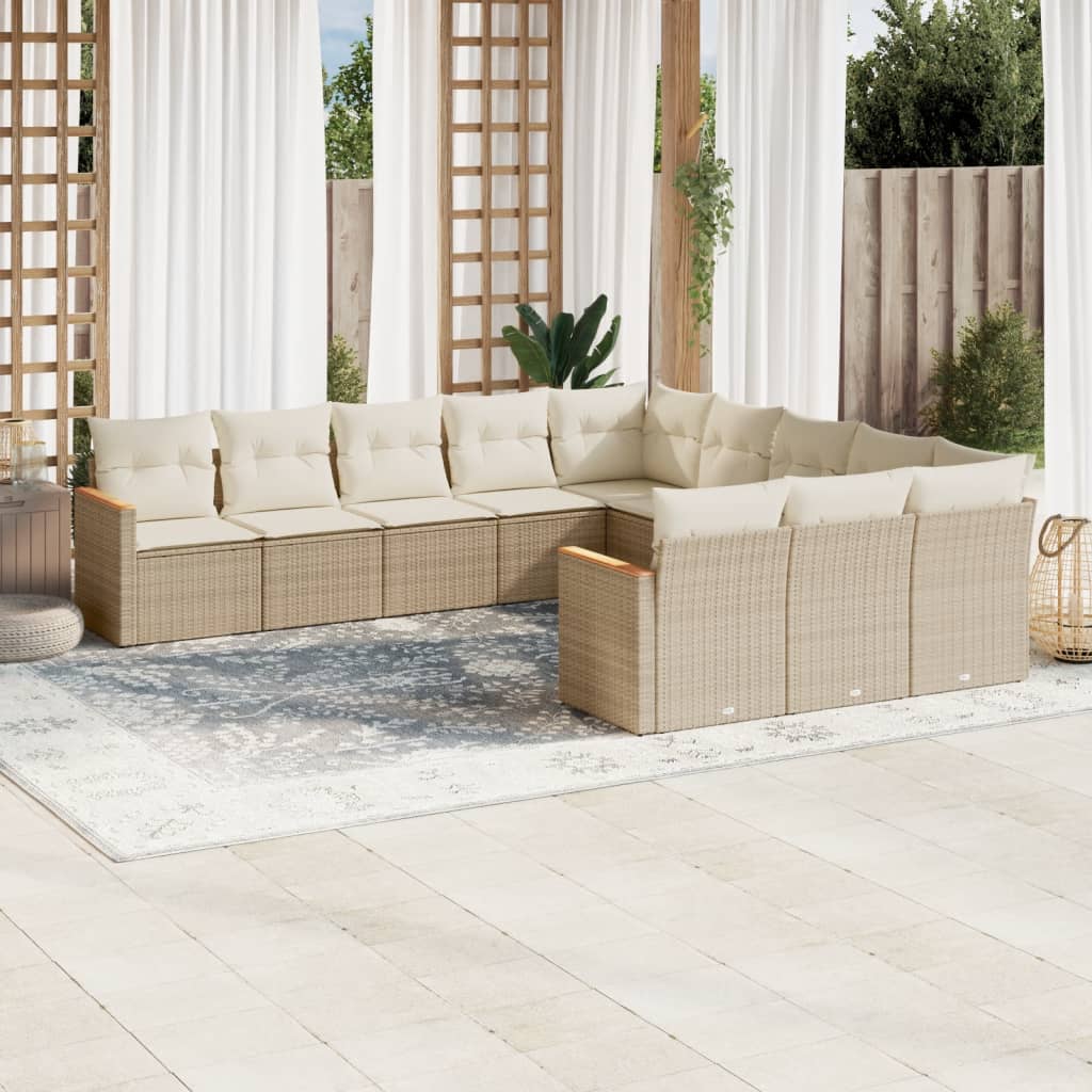 vidaXL 11-delige Loungeset met kussens poly rattan zwart