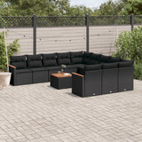 vidaXL 11-delige Loungeset met kussens poly rattan zwart